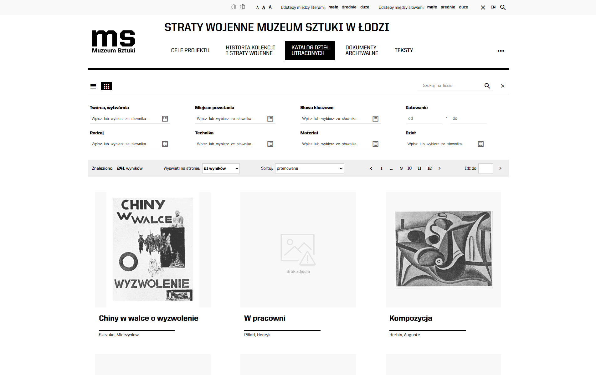 Muzeum Sztuki w Łodzi - zbiory utracone katalog