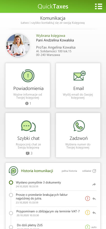 QuickTaxes - communication page