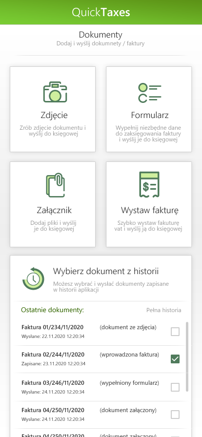 QuickTaxes - documents page